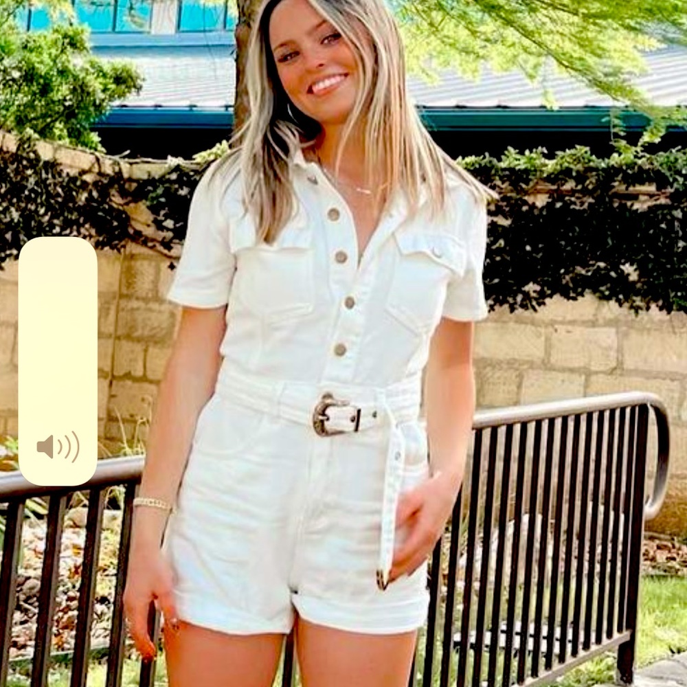 Super cute white romper with belt attached